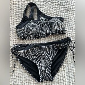 LEILANI Ladies Women’s Size 6 Black & Tan Bikini Single Shoulder & Side …